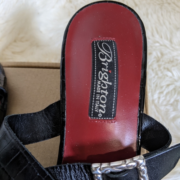Brighton Leather Buckle Sandals heels, Italy, size 9, black, silver, 2.5" - Picture 5 of 6